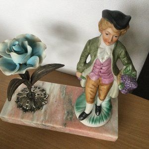 Unique handmade home decoration figurine & flower on stone stand